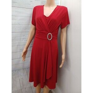 Wardrobe A Womens Red Dress Sz 10 Cascade Knee Length Short Sleeve Ruched